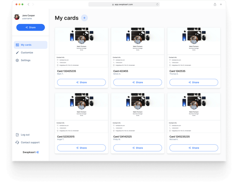 Free digital business card Swapkaart